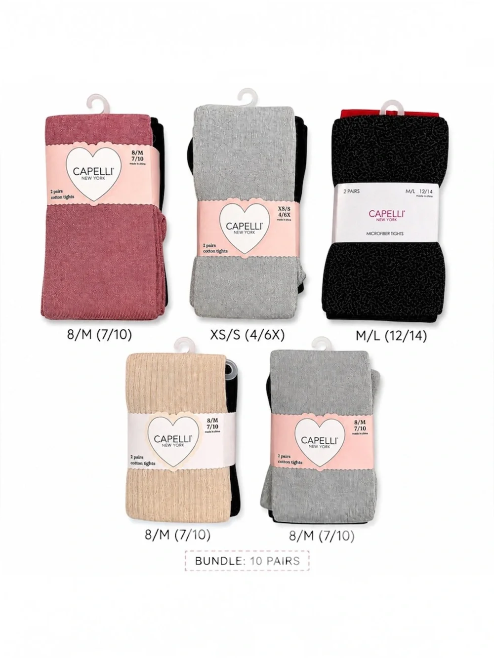 Bundle 10 Pairs Capelli New York Girls Tights Assorted Sizes NWT